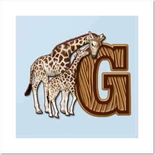 Mom and Baby Giraffe Monogram G Posters and Art